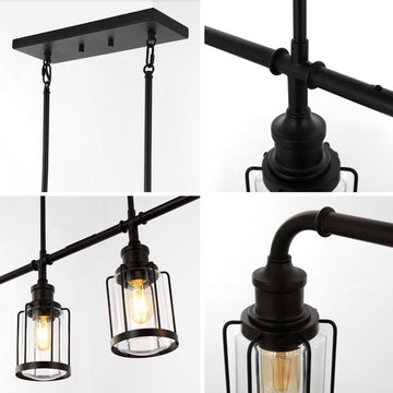 Abbott 34"  Farmhouse Industrial Iron/Glass Linear LED Pendant - JONATHAN Y